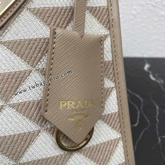 Prada專櫃新款刺繡織物托特包 1BA355 普拉達小號有長肩帶刺繡手提購物包 csp1483